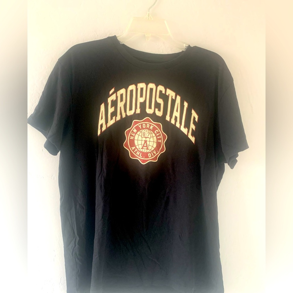 Vintage Black Aeropostale Short Sleeve Crew Neck Graphic Logo T-Shirt SIZE M